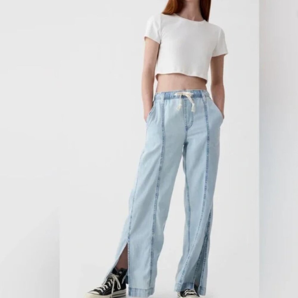 Chic & Comfy: GAP Wide-Leg Split Hem Denim Pull-On Pants👖🤩 Size: XXS